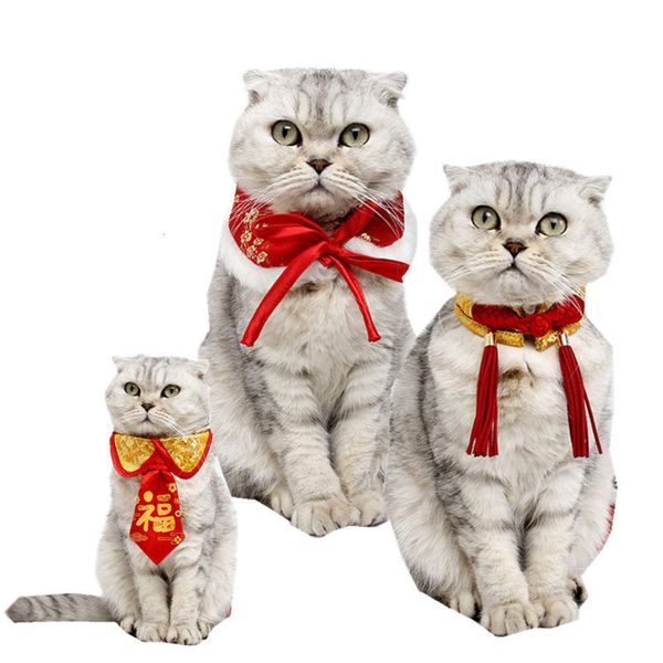

pet tang costume ftive brocade warm wool collar autumn and winter kitten chine new year bow tie