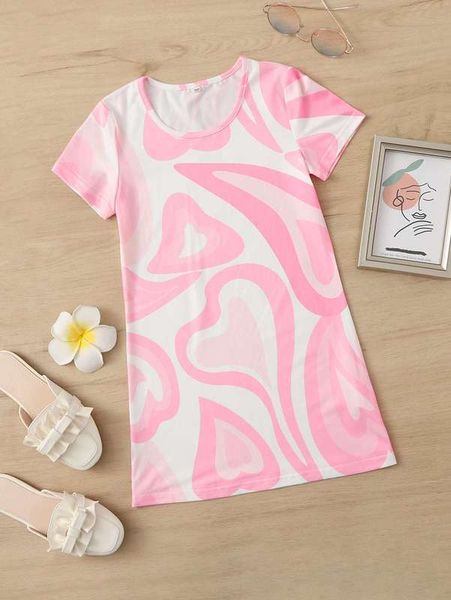 

toddler girls heart print tee dress she, Red;yellow