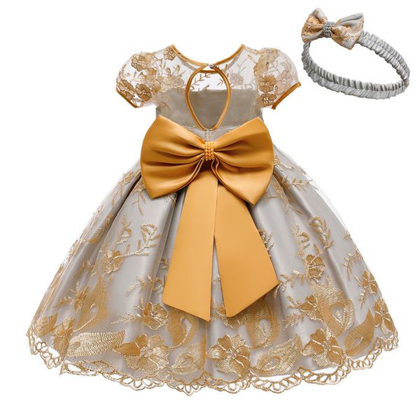 

premium 70% off selling baby princess dress children's bow stitched lace, White