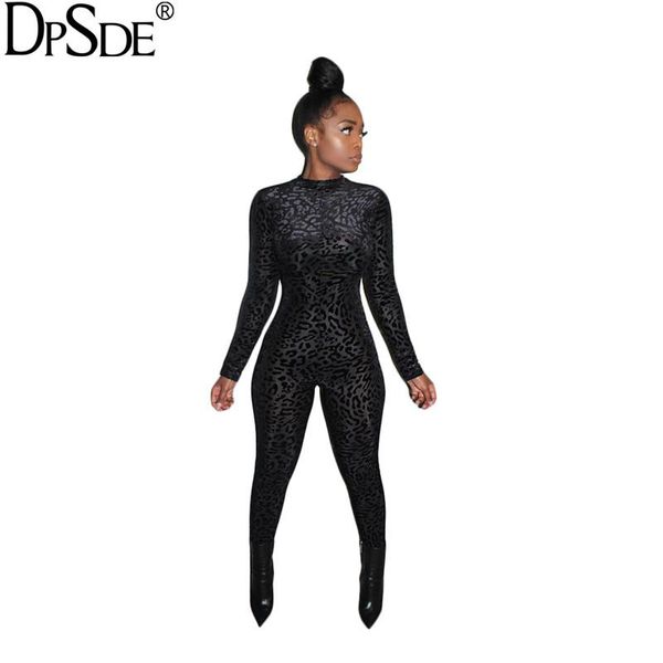 

women's jumpsuits & rompers dpsde black leopard grain women sports o neck full sleeve bodycon catsuit autumn 2021 househole party jumps, Black;white