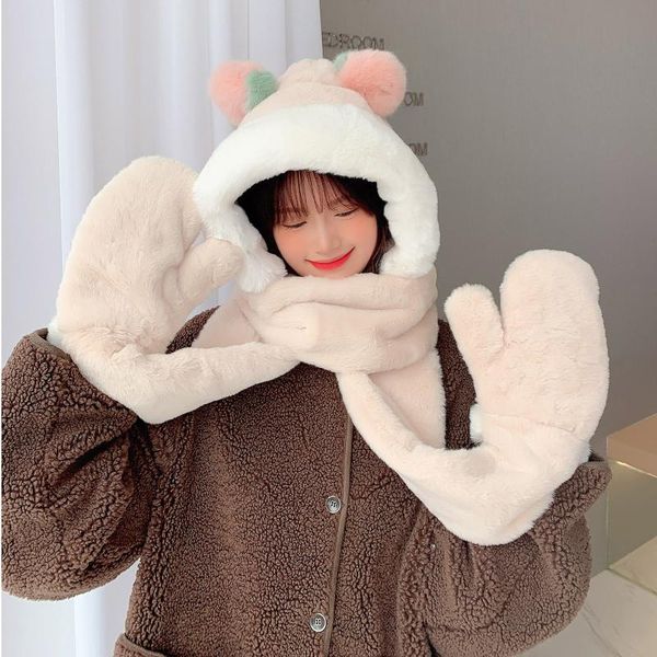 

hats, scarves & gloves sets women's winter warm creative hat scarf finger thickened plush girls outdoor wool fleece 3 in 1, Blue;gray