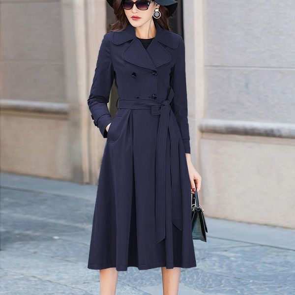 

women's trench coats long oversized loose outerwear england double breasted belted ladies windbreaker coat, Tan;black