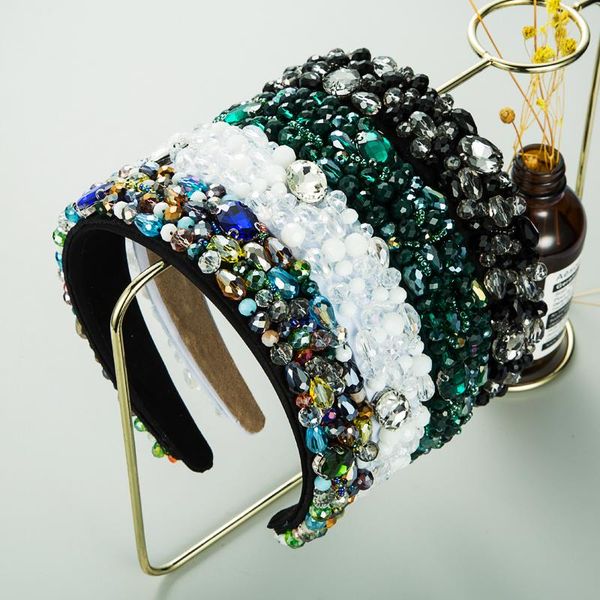 

gorgeous baroque full colorful crystal headband for woman elegant hand made beaded hairband female party hair accessory headwear, Golden;silver