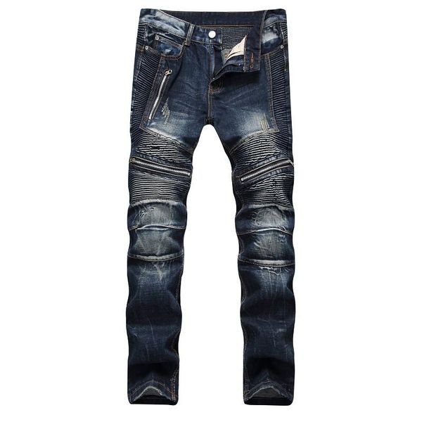 

men's jeans 2021 autumn spring ripped street hip hop punk stretch bike trendy holes straight denim trouers, Blue