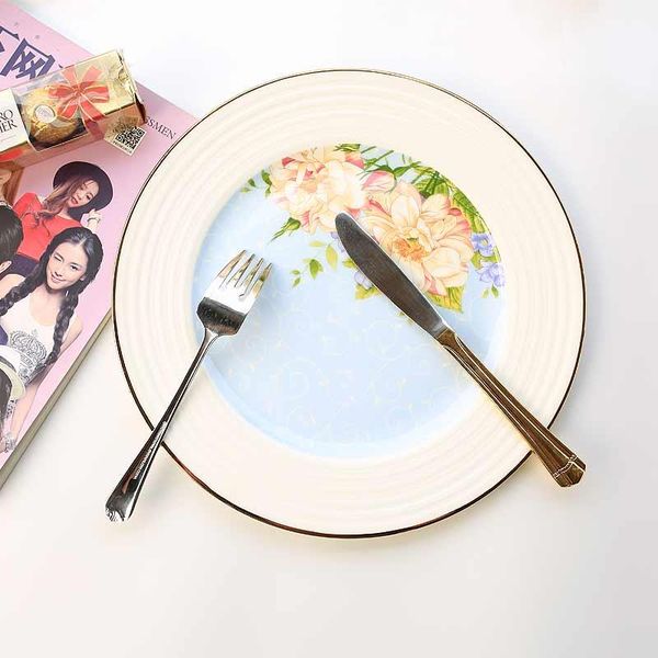 

dishes & plates western plate set european tableware round steak knife and fork ceramic flat bread pasta phnom penh
