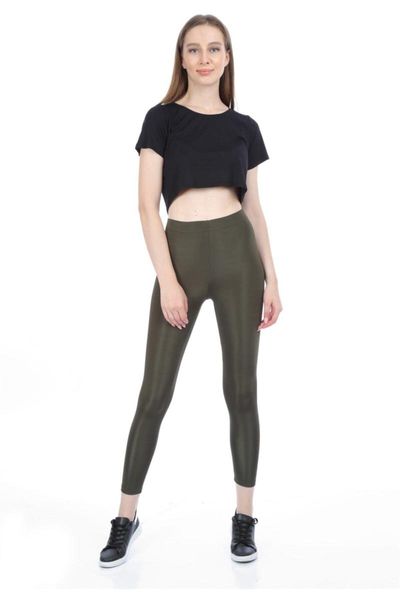 

women's leggings khaki green glossy disco prlk09, Black