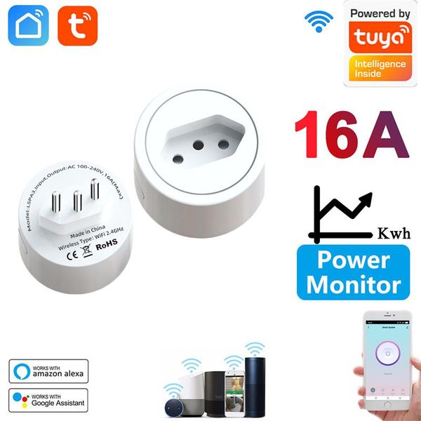 

smart power plugs brazil 16a wifi plug tuya/ life remote control socket outlet with monitor function work alexa google home