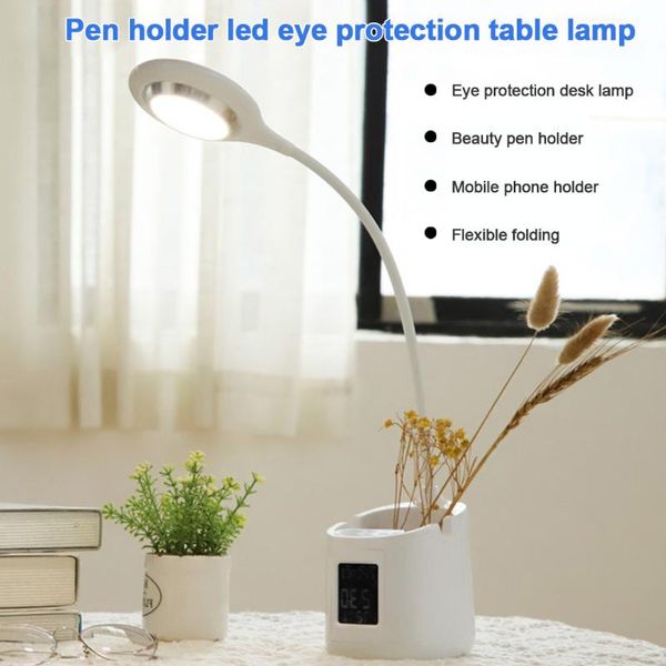 

dormitory with perpetual calendar pen holder alarm clock home study eye protection led desk lamp adjustable brightness office