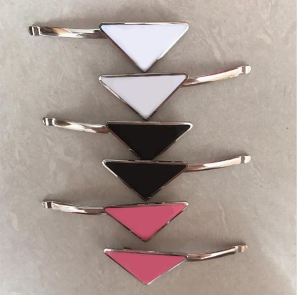 

2021 fashion inverted triangle stamp hair clips white red black 3 colors metal barrettes hairs accessories p027, Golden;silver
