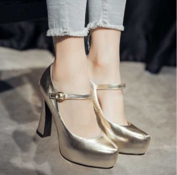 

dress shoes professional high heel gold silver button women, Black