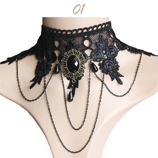 

pendant necklaces 2021 gothic chokers collar black lace neck choker necklace vintage women girls chocker jewelry accessories fashion, Silver