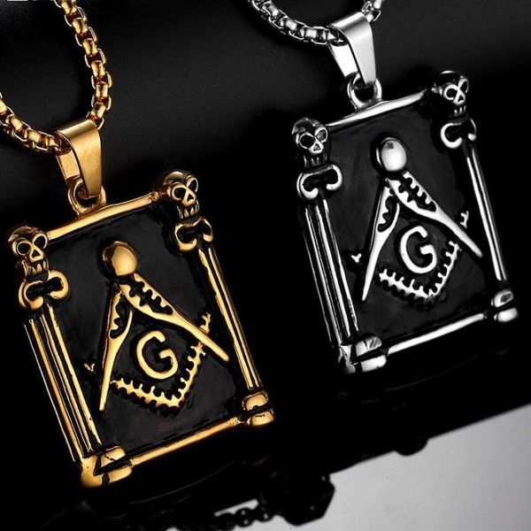 

pendant necklaces megin d stainless steel titanium asonry g symbol retro vintage square collar chains necklace for men women jewelry, Silver
