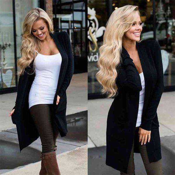 

cardigan women long sleeve female elegant pocket knitted outerwear sweater 210922, White;black