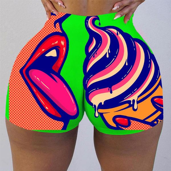 

women's shorts plus size summer black y2k print high waist skinny women clothes graphic grunge spandex vintage harajuku biker, White;black