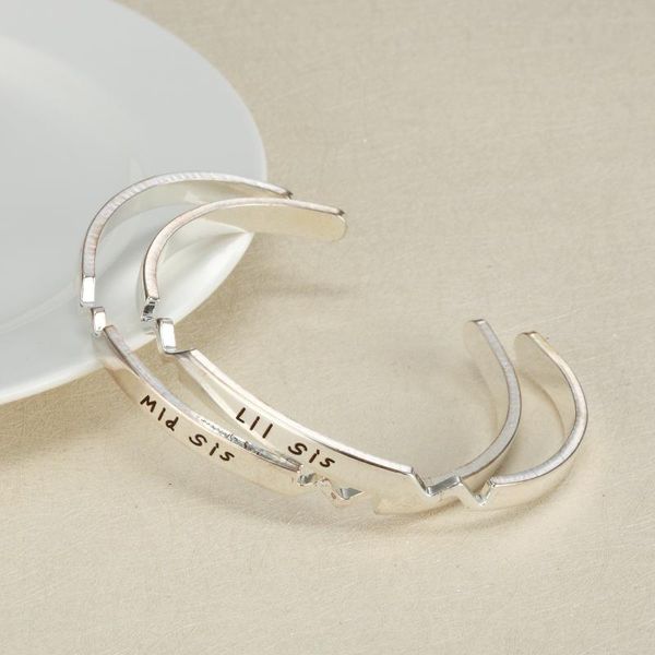 

bangle silver gold color copper engraved lil mid big sister positive inspirational quote mantra for women, Black