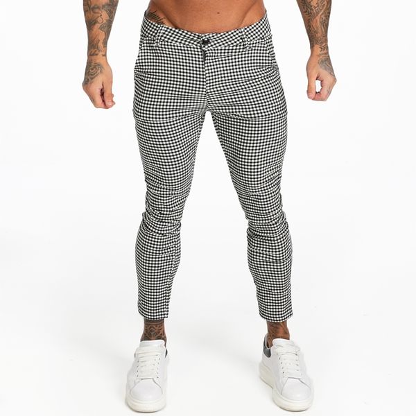 

70% off outlet online gingtto men's stretch chinos trousers skinny fit pants for men plaid ankle length comfy stretchy slim zm357, Black