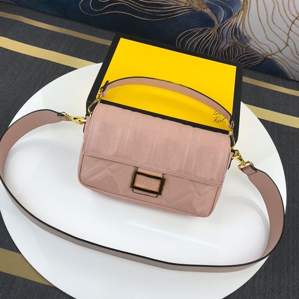 

flap crossbody handbag purse women baguette shoulder bags genuine leather embossed f letter messenger bag golden hasp detchable strap lady