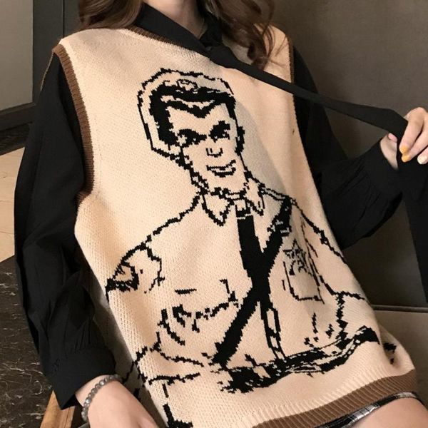 

women's sweaters cartoon knit women sweater vest & waistcoat plus size sleeveless vintage pullovers casual spring autumn jacket cc336, White;black