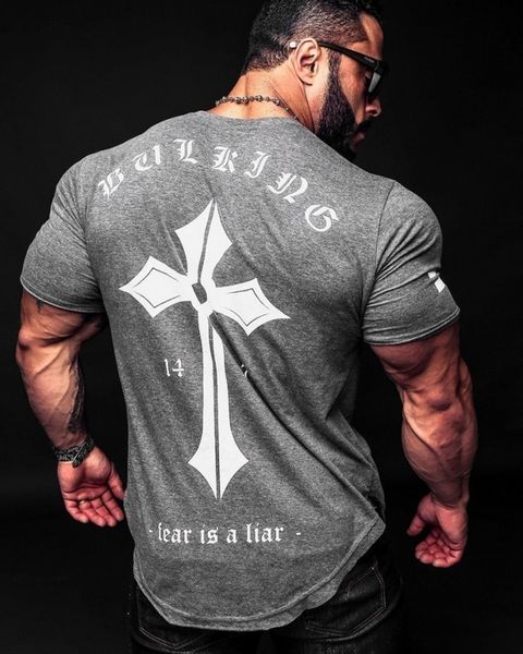 

lothing new fitness men's sports t-shirt summer running training print short sleeve, White;black