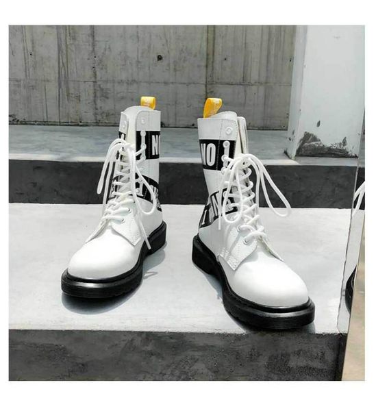 

boots 2021 white black women's genuine leather military desert female british motorcycle 10 sole thick-soled ankle