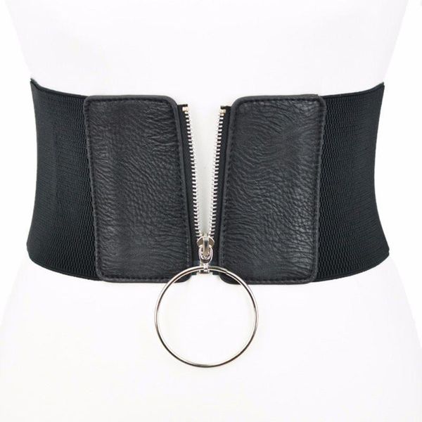 

belts europe wide waist belt with big circle fashion female elastic zip decoration dress accessories cummerbunds, Black;brown