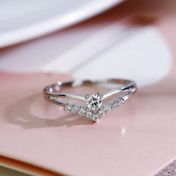 

wedding rings silver color double layer delicated love heart zircon for women girls party engagement jewelry gift, Slivery;golden