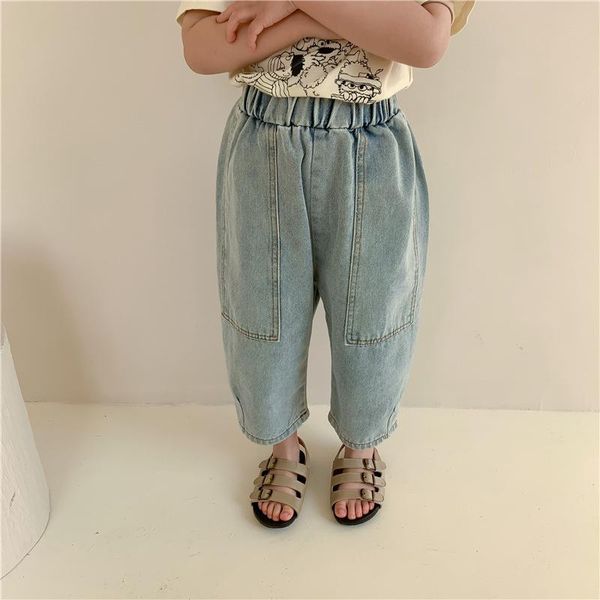 

jeans boys spring girls straight loose denim pants baby casual kids all-match trousers bottoms, Blue