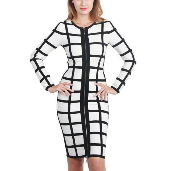 

casual dresses striped long sleeve front zipper knee length 2021 women's est arrival rayon bandage dress, Black;gray