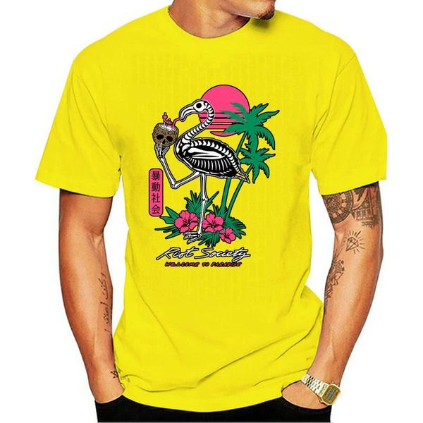 

men's t-shirts riot society short sleeve t shirts - tropical skeleton flamingo, black adults casual tee shirt, White;black
