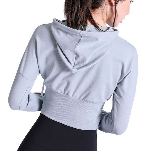 

20 new sports long sleeve women's pullover hooded bodysuit smock breathable quick dry running training yoga suit, Gray