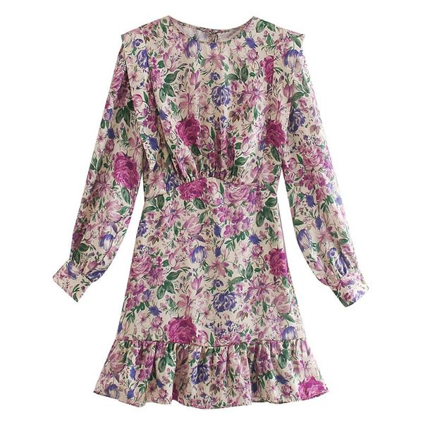 

casual dresses malina o neck women fashion floral printed collected waisted dress elegant lantern sleeve female ladies ie, Black;gray