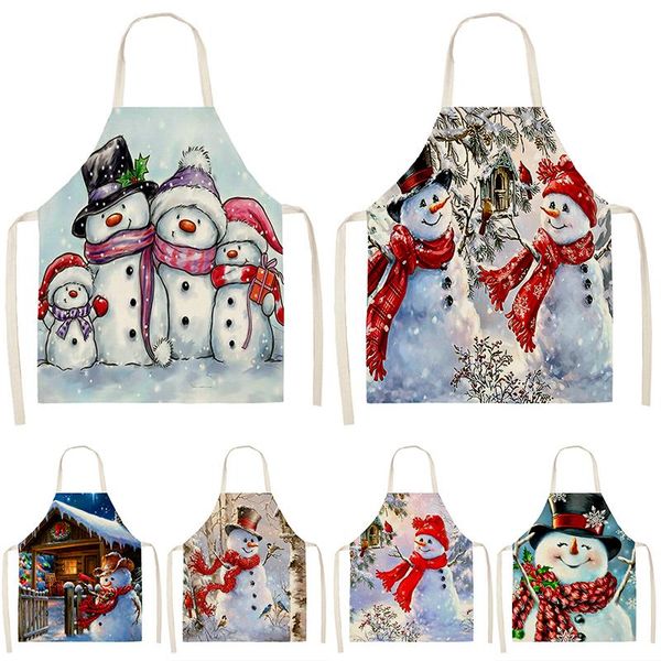 

aprons christmas snowman deer pattern cleaning 53*65cm home cooking kitchen cook wear pinafore cotton linen bibs 46387