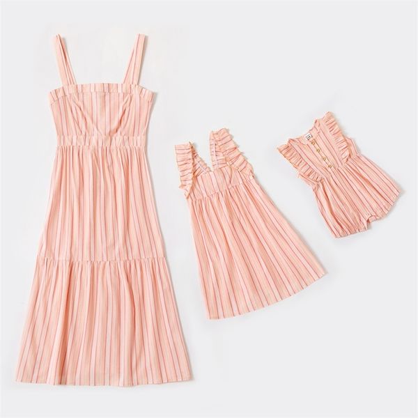 

mommy and me ruffle decor striped sling dresses 210528, Blue