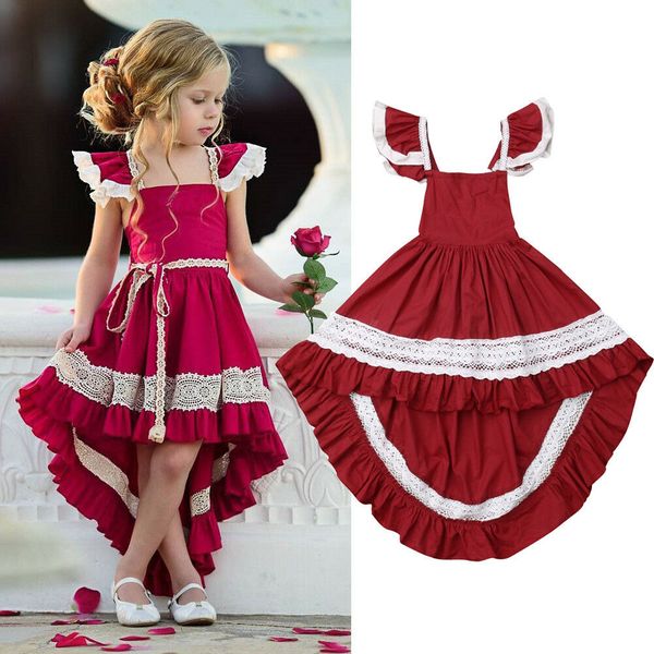 

red irregular baby girl' pageant dresses princess birthday party dress hi-lo lovely cotton back criss cross sweet children gowns, White;red