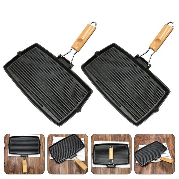 

pans 2pcs steak frying household cooking non-stick iron (black)