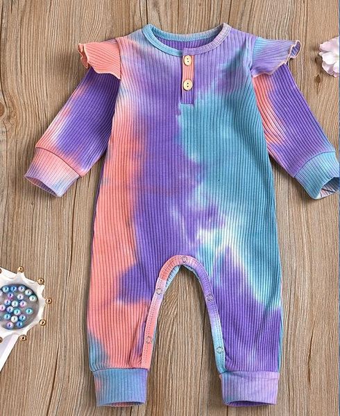 

jumpsuits toddler baby girl boy jumpsuit autumn clothes ruffles long sleeve tie-dye color pants overalls 0-24m, Blue