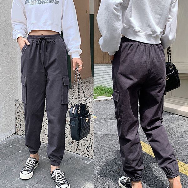 

2021 new fashion women autumn hight waist long trousers girls solid pocket sport pants jogging sweatpants streetwear ur8r, Black;white