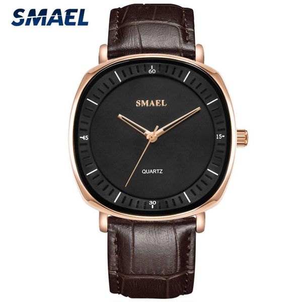 

wristwatches smael watch leather quartz men business casual sport watches mens clock unique man gift wristwatch reloj hombre, Slivery;brown