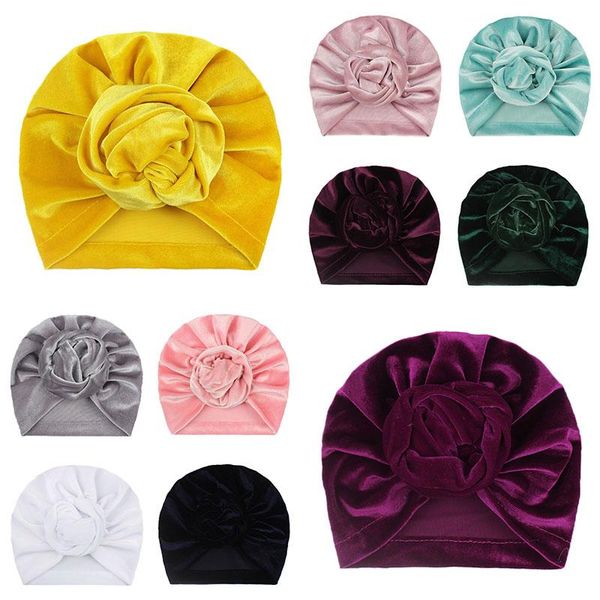 

new velvet baby hat for girls big bow winter baby turban hat pgraphy props elastic kids beanie cap accessories 11 color