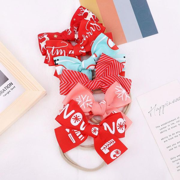 

hair accessories red baby boutique bows headband casual printed letter stripe lovely snow flower elastic headwear for children, Slivery;white