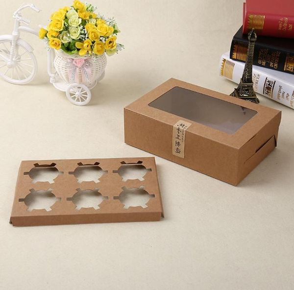 

kraft card paper cupcake box 6 cup cake holders muffin cake boxes dessert portable package box six tray gift favor wholesale