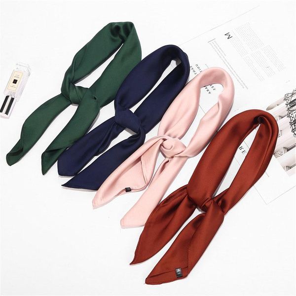 

scarves 70x70cm bright black red pink green solid color square silk satin neck scarf collar women purse bag head scarfs for ladies, Blue;gray