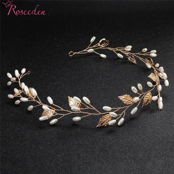 

hair clips & barrettes handmade fashion pearl leave vine tiara bride head chain bridal headbands ornaments wedding accessories re3321, Golden;silver