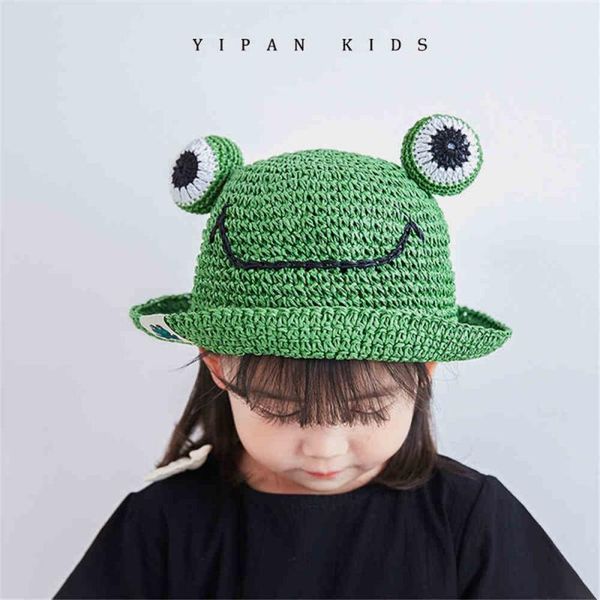 

caps & hats children's hat summer cartoon little frog handmade pot outdoor sun baby straw, Yellow