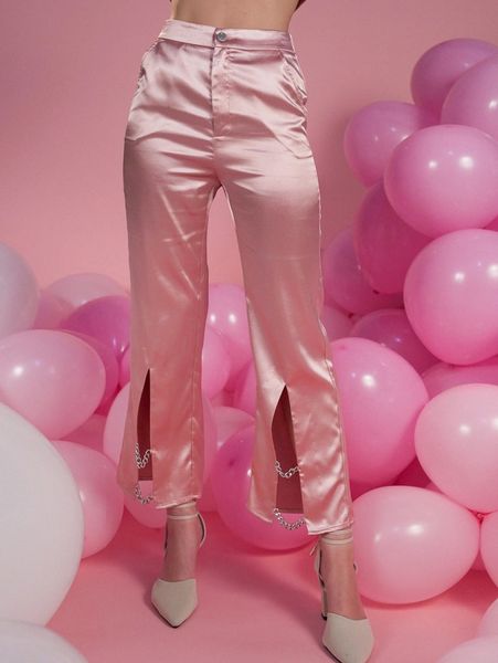 

x mathilde lhomme chain detail split hem satin pants i7oz#, Black;white