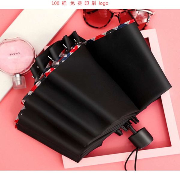

three fold sunny umbrella with solid color and ten strand light language folding gift advertising