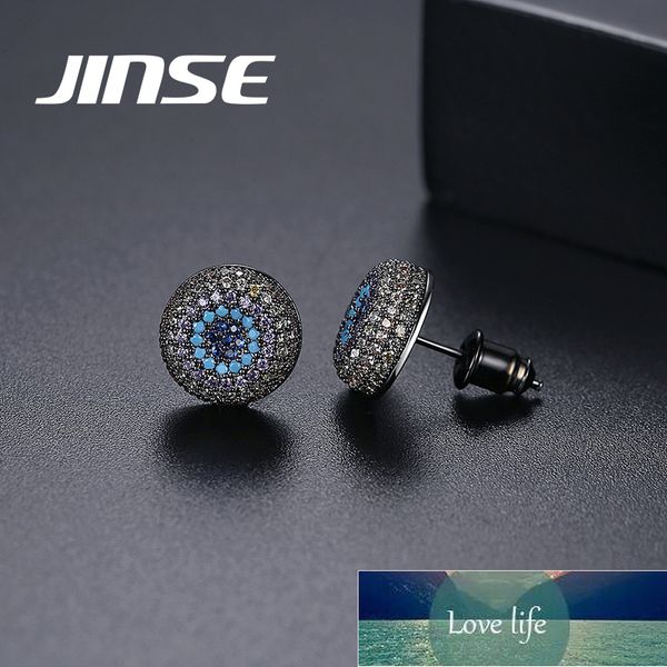 

jinse hip hop colorful zircon charm round stud earrings for men women gold color punk jewelry gifts christmas factory price expert design qu, Golden;silver