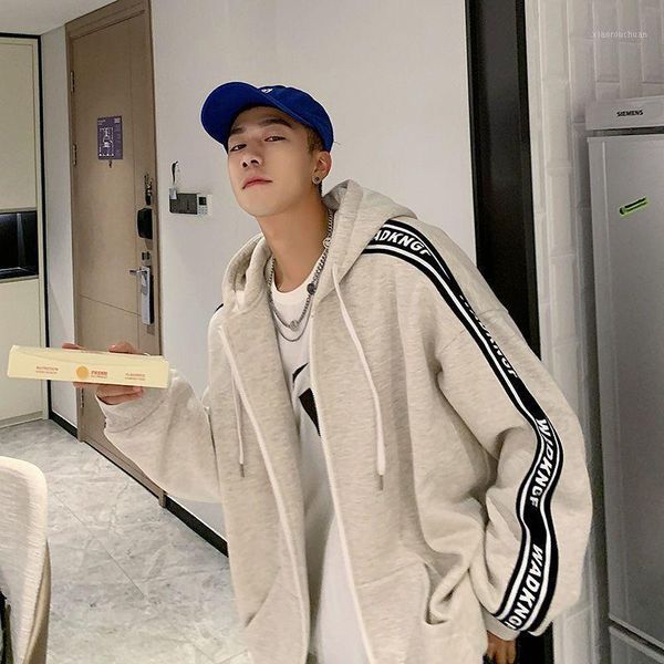 

men's hoodies & sweatshirts jacket cardigan sweater autumn and winter tide brand handsome hit color hooded loose versatile baseball uni, Black