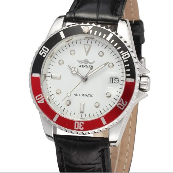 

sell winner fashion men watches mens automatic watch mechanical watch for man leather belt wn37-2, Slivery;brown