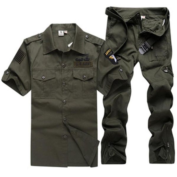 Männer Trainingsanzüge Militär Outdoor Armee Fan Casual Männer Set Camouflage Sommer Kurzarm Anzug Hosen + T Shirts Reine Baumwolle grün Männliche Breatha